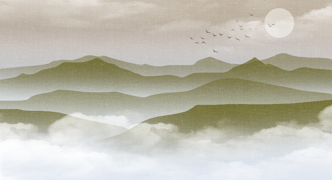 淡雅山巒背景墻