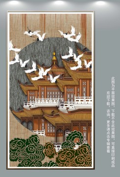 祥云中式古風(fēng)閣樓壁畫(huà)