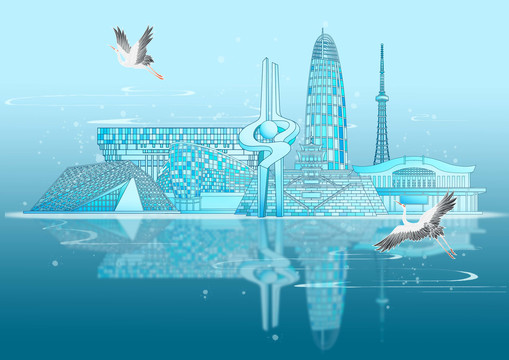 濟(jì)南城市地標(biāo)建筑背景插畫