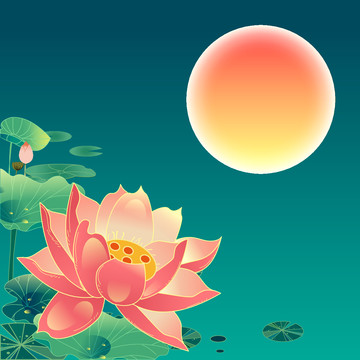 大暑節(jié)氣夏日荷花夏天池塘插畫(huà)