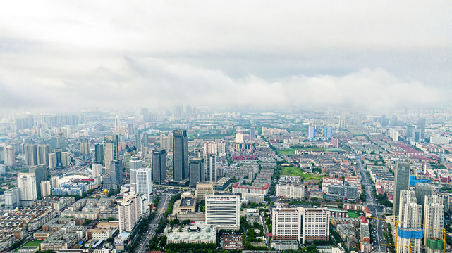 天津城市平流雾美景航拍