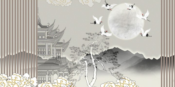 格栅中式建筑背景