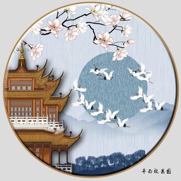 中式圆形花鸟阁楼