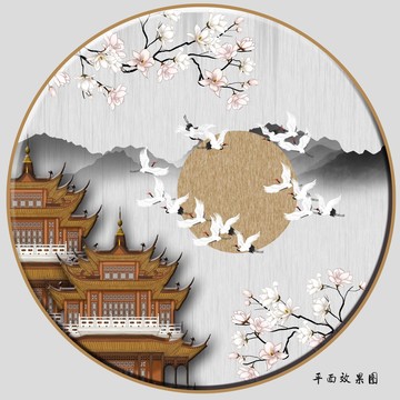 閣樓花鳥插畫