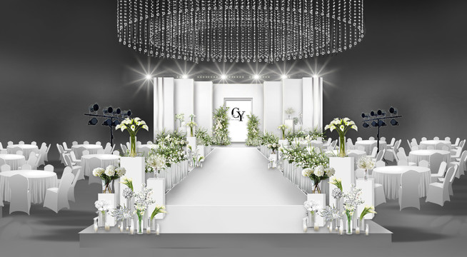 白绿韩式水晶婚礼舞台效果图