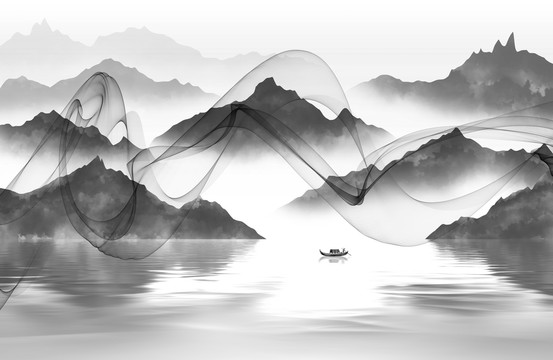煙霧水墨山水背景