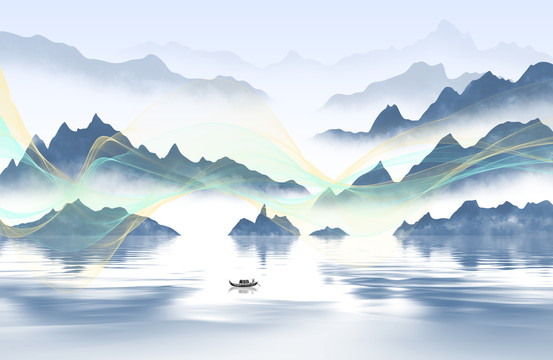 淡雅煙霧山水