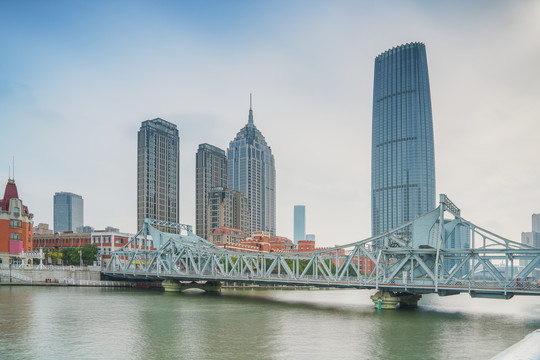 天津城市建筑天际线和海河风光