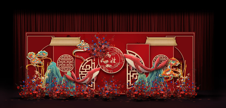 紅藍婚禮手繪效果圖