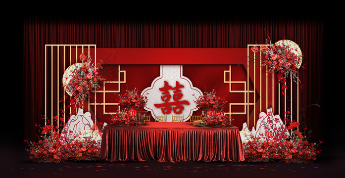 新中式簽到臺婚禮手繪效果圖