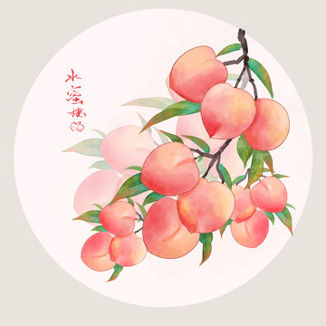 水蜜桃桃子插画