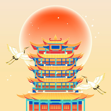 慶祝中秋節(jié)國慶節(jié)國潮建筑插畫