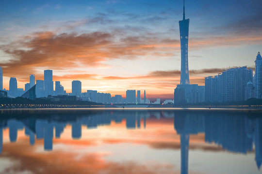 广州城市建筑天际线和珠江风光