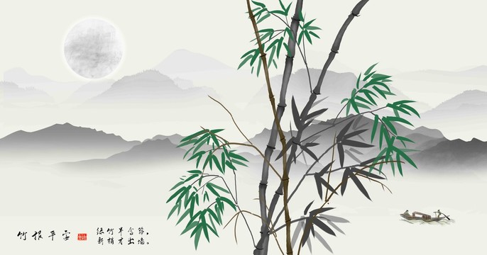 竹子山水裝飾畫