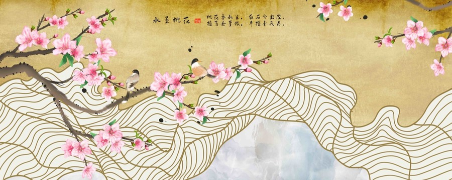 金线花鸟抽象画