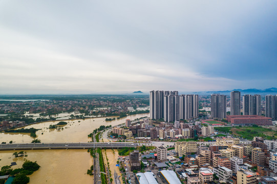 航拍暴雨台风过后云海山脉城市