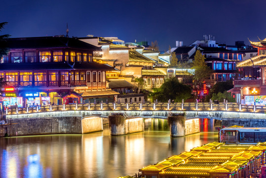 中国江苏南京秦淮河夜景风光