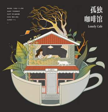 咖啡奶茶包裝插畫咖啡店掛畫