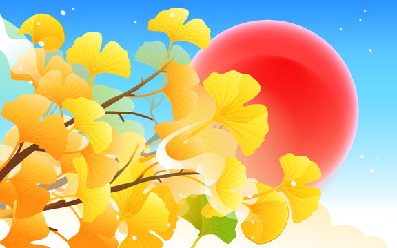立秋節(jié)氣金秋時(shí)節(jié)銀杏落葉插畫