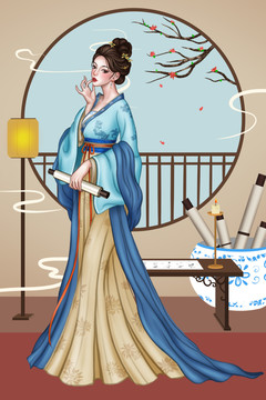 手繪國潮古風(fēng)人物原創(chuàng)插畫