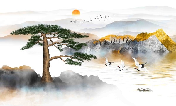 迎客松山水畫