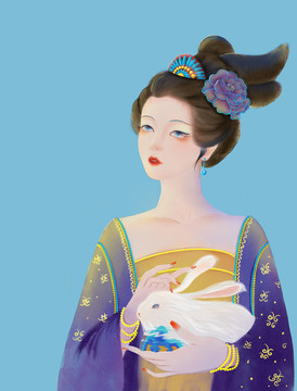 嫦娥插畫玉兔中秋國(guó)風(fēng)國(guó)潮