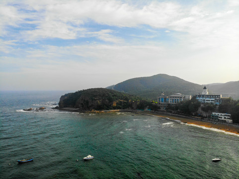 航拍辽宁大连棒棰岛宾馆风景区