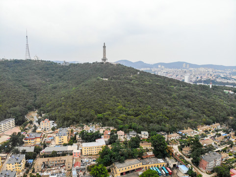 航拍辽宁大连旅顺白玉山景区