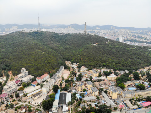 航拍辽宁大连旅顺白玉山景区