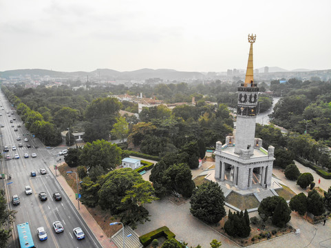 航拍辽宁大连旅顺胜利塔