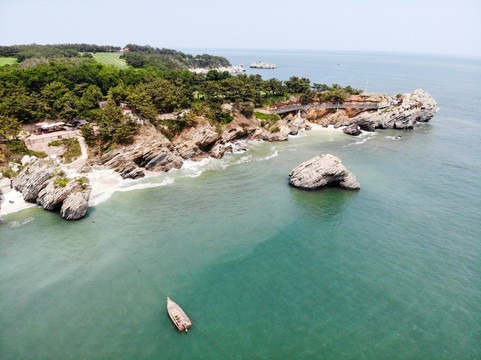 航拍大连金石滩黄金海岸海景