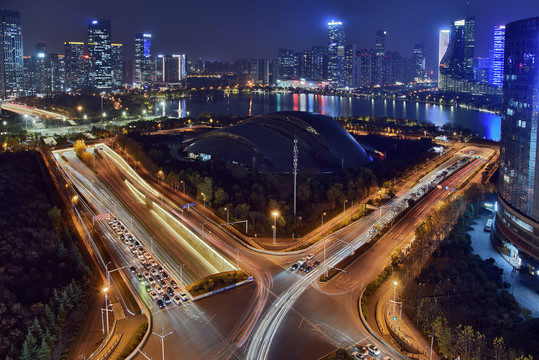 合肥天鹅湖政务区城市风光夜景