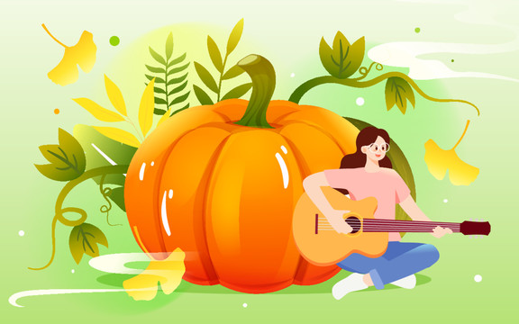 立秋節(jié)氣豐收季節(jié)人物收獲插畫(huà)