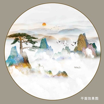 雾霾黄山迎客松仙境仙鹤山水画