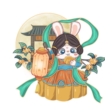 中秋玉兔吃月餅免扣元素