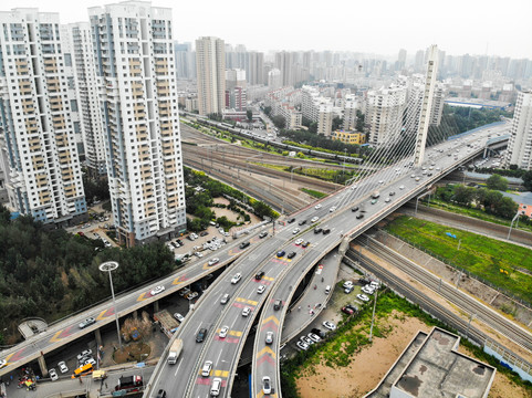 航拍沈阳市府大路胜利北街立交