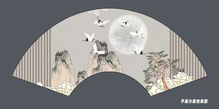 折扇格柵山水