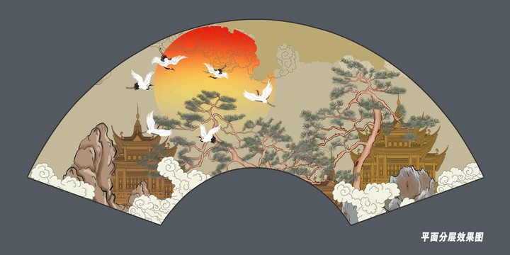 迎客松折扇古風圖