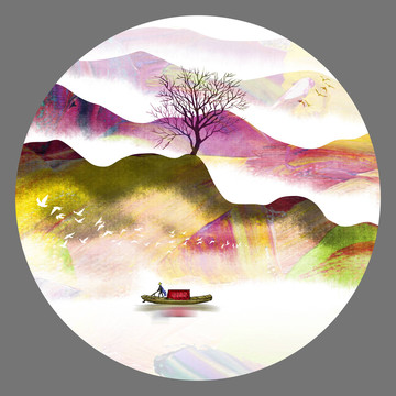 現(xiàn)代圓形山水畫