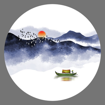圓形意境山水