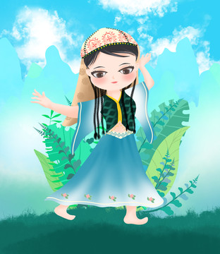 維吾爾族少數(shù)民族人物插畫