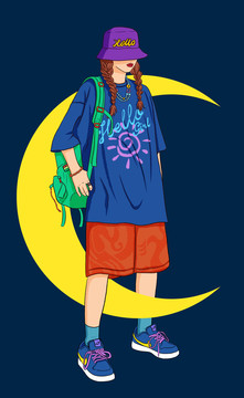 原創(chuàng)潮流酷女孩插畫分層文件