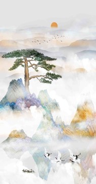 迎客松水墨畫(huà)