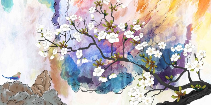 彩色花鳥(niǎo)裝飾畫(huà)