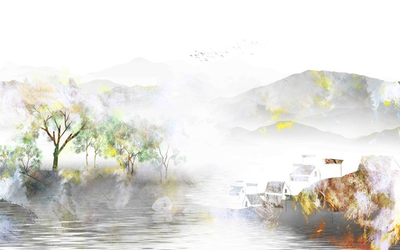 水墨水彩山水畫