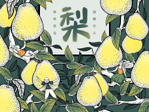 梨子包裝插畫禮盒包裝設計