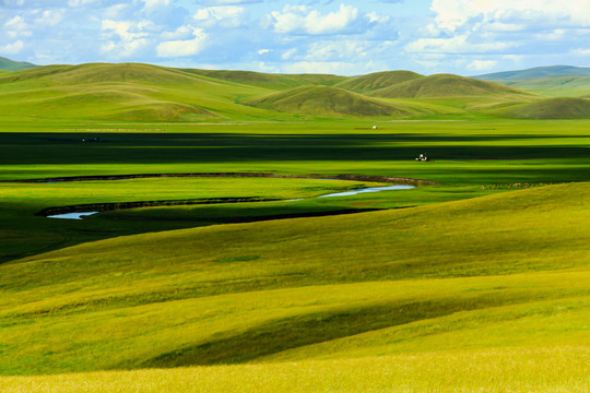 草原河流蒙古包牧场