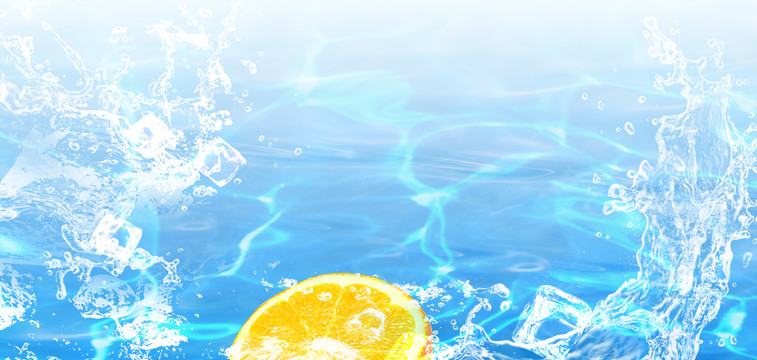 海水冰凉冰块柠檬饮料解暑背景