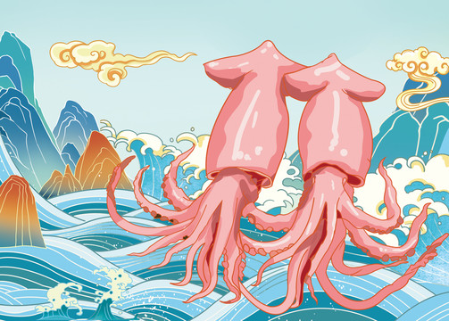 魷魚插畫分層