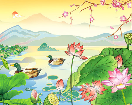 荷花插畫(huà)藕粉插畫(huà)